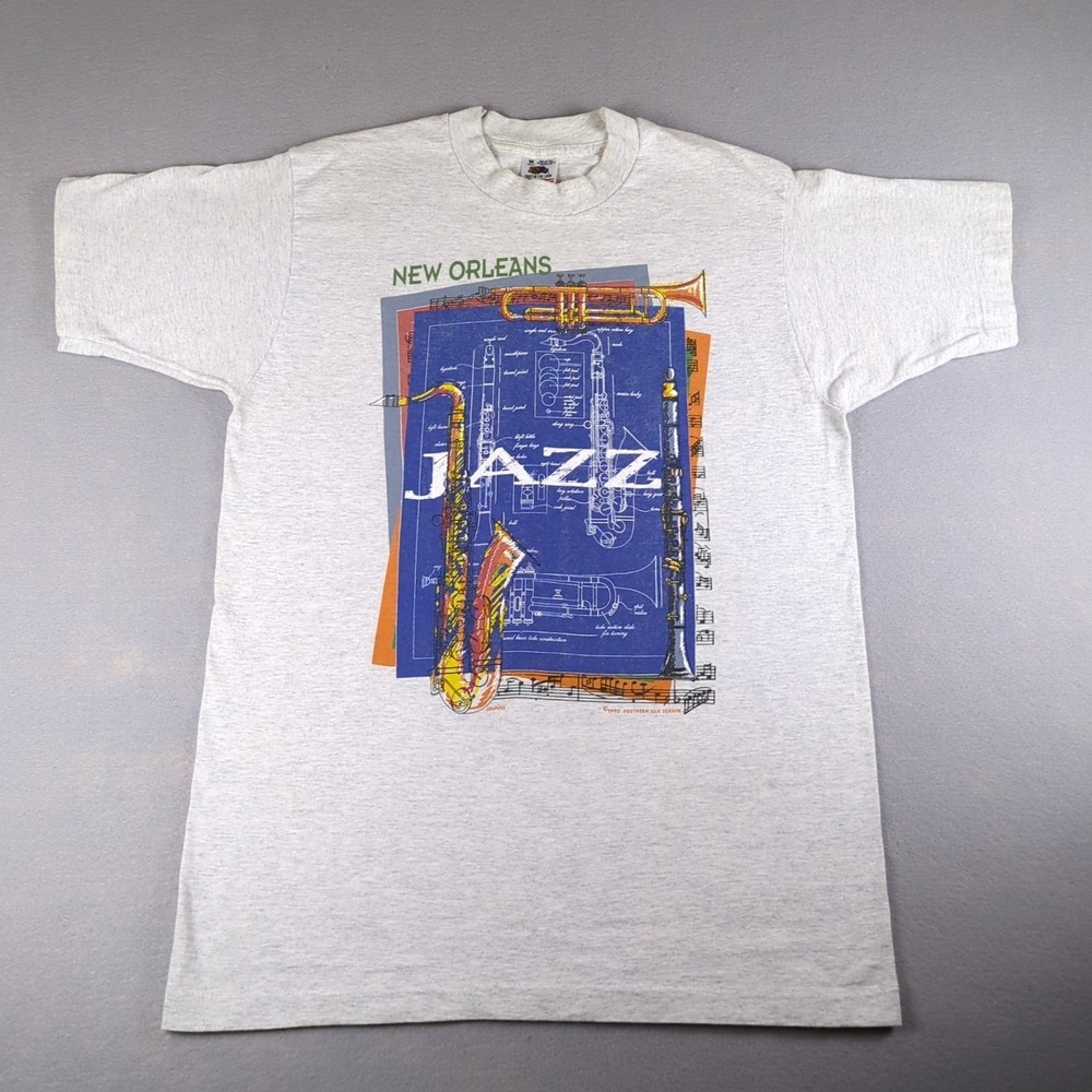 VTG New Orleans Jazz Shirt Mens Medium Heather White Single Stitch Made in USA